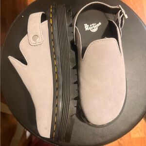 Dr. Martens Light Gray Suede Platform Slingback Clogs